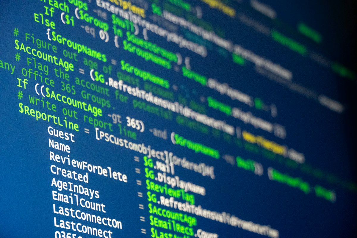 Programming code displayed on a computer screen